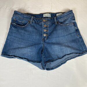 Jessica Simpson Mid Rise Cuff Shorts Women's 10 Blue Cotton Blend